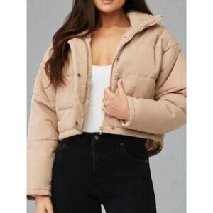 The Fifth Label Remake Puffer Jacket Medium Tan Cropped Bomber Quilted Zip Up